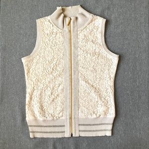 Thomo Ivory Sleeveless Full Zip Up Lace Half Lined Outerwear Vest Jacket Sz S